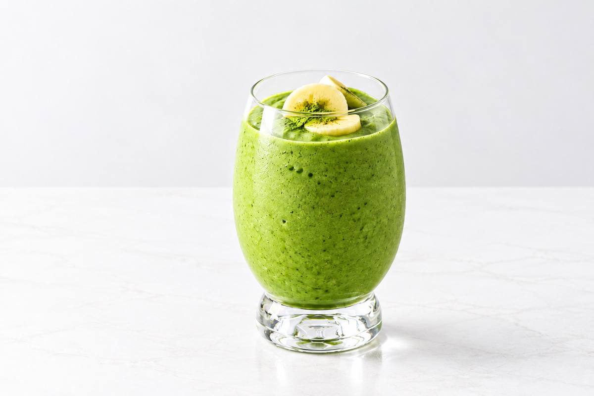 バナナを添えた抹茶スムージー