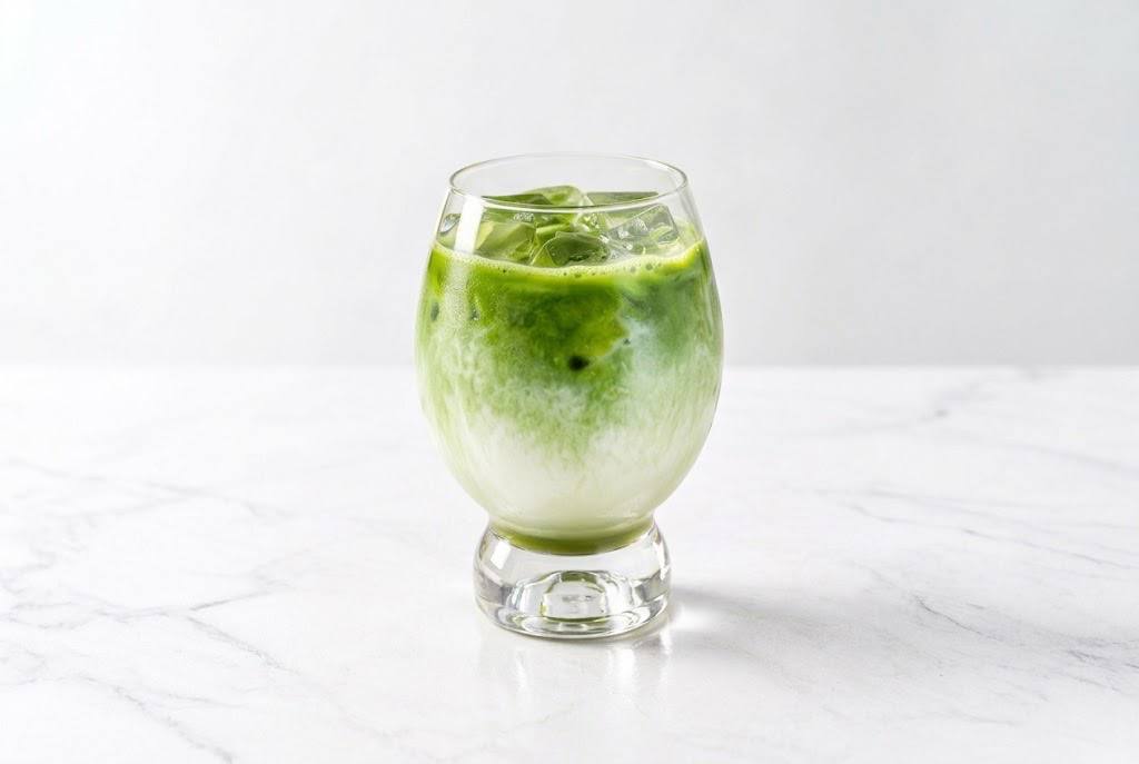 グラスに注がれた抹茶ラテ